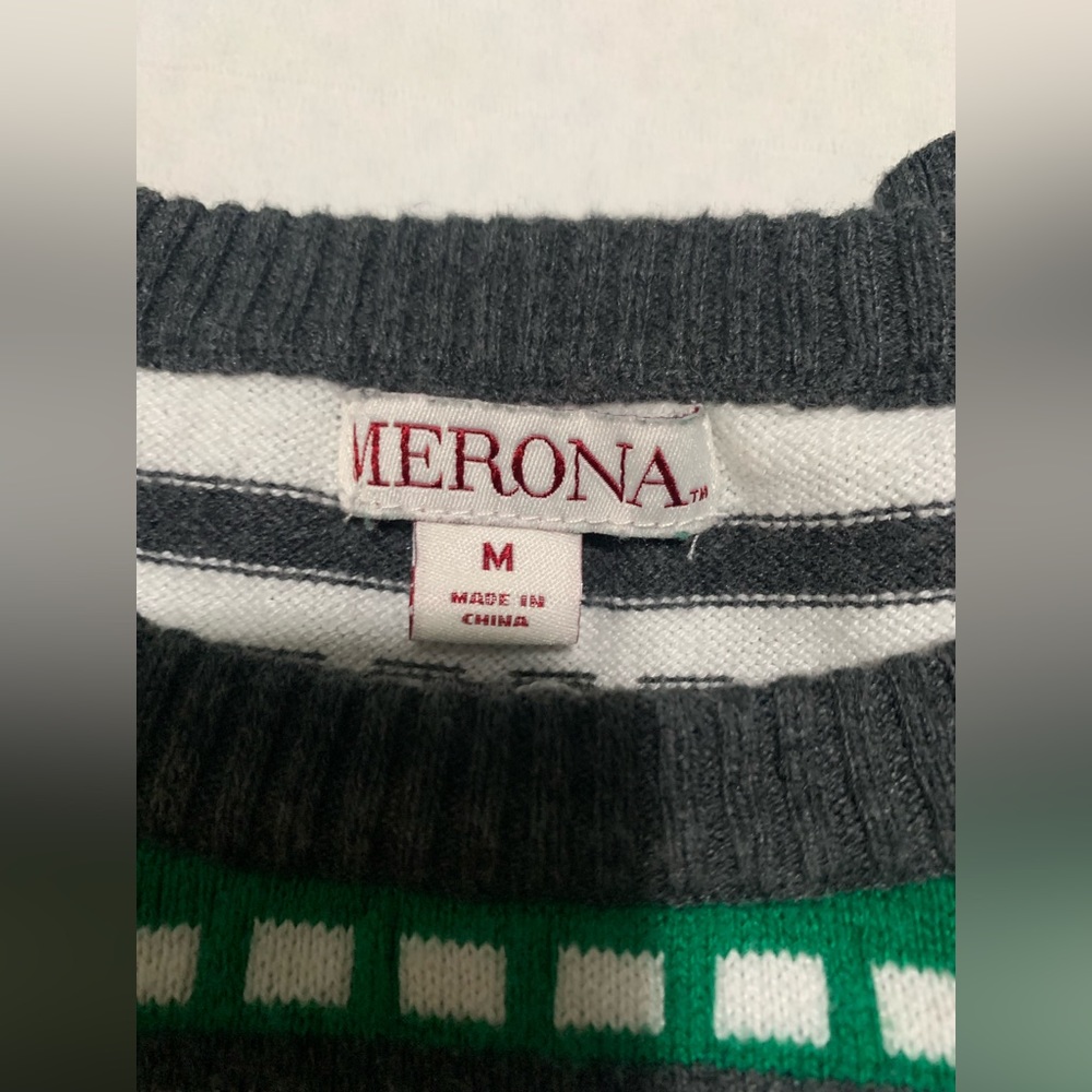 Merona sweater size medium casual color gray and green long sleeve - Picture 2 of 6